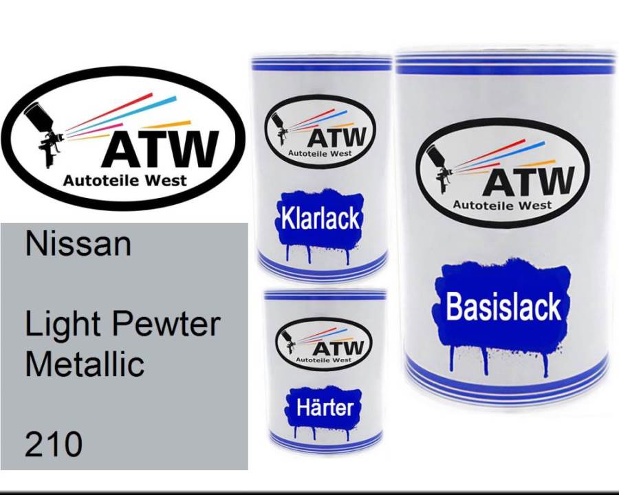 Nissan, Light Pewter Metallic, 210: 500ml Lackdose + 500ml Klarlack + 250ml Härter - Set, von ATW Autoteile West.